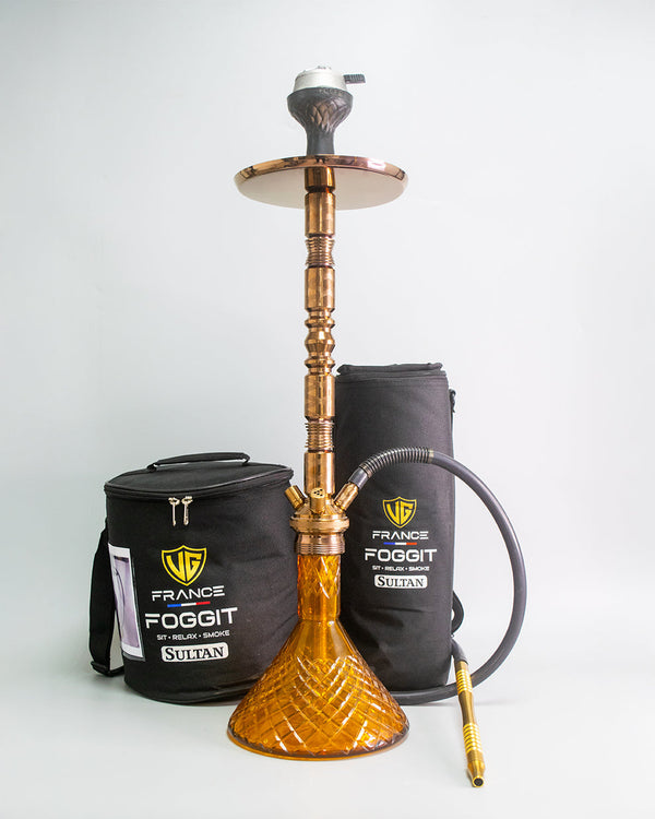 Sultan Hookah with 2 Bags - Amber Base / Bronze Stem