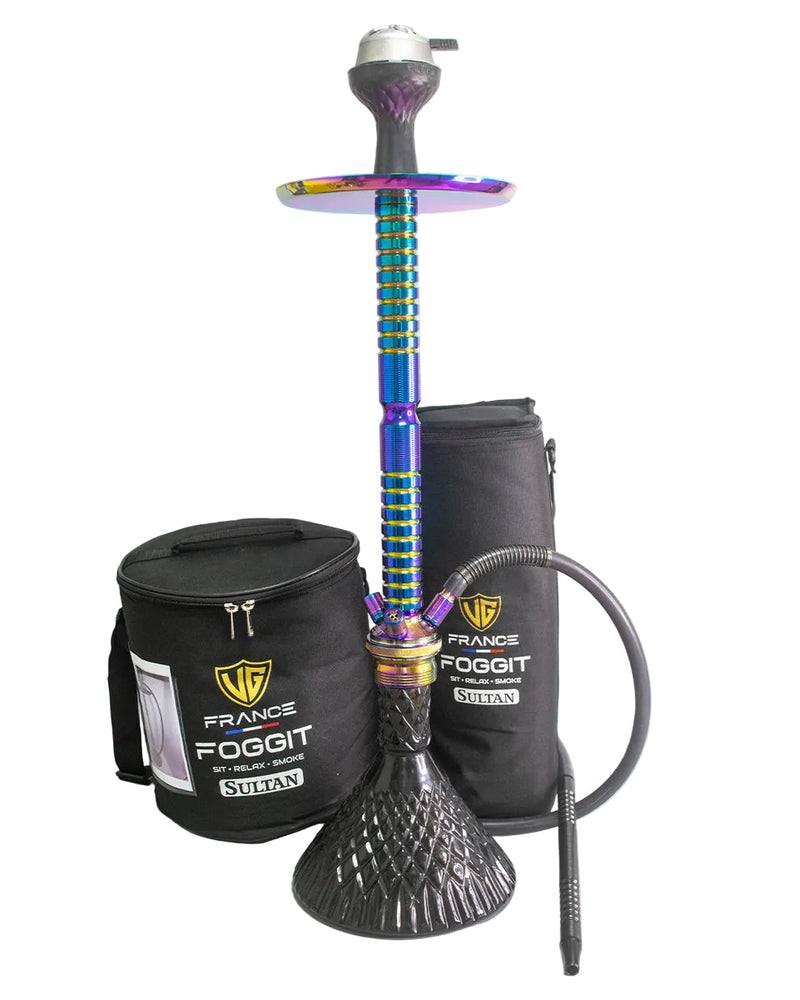 Sultan Hookah with 2 Bags - Black Base / Rainbow Stem
