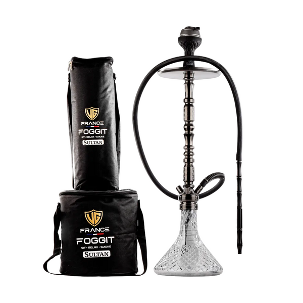 Sultan Orchan Hookah with 2 Bags - Gun Metal / Transparent Base
