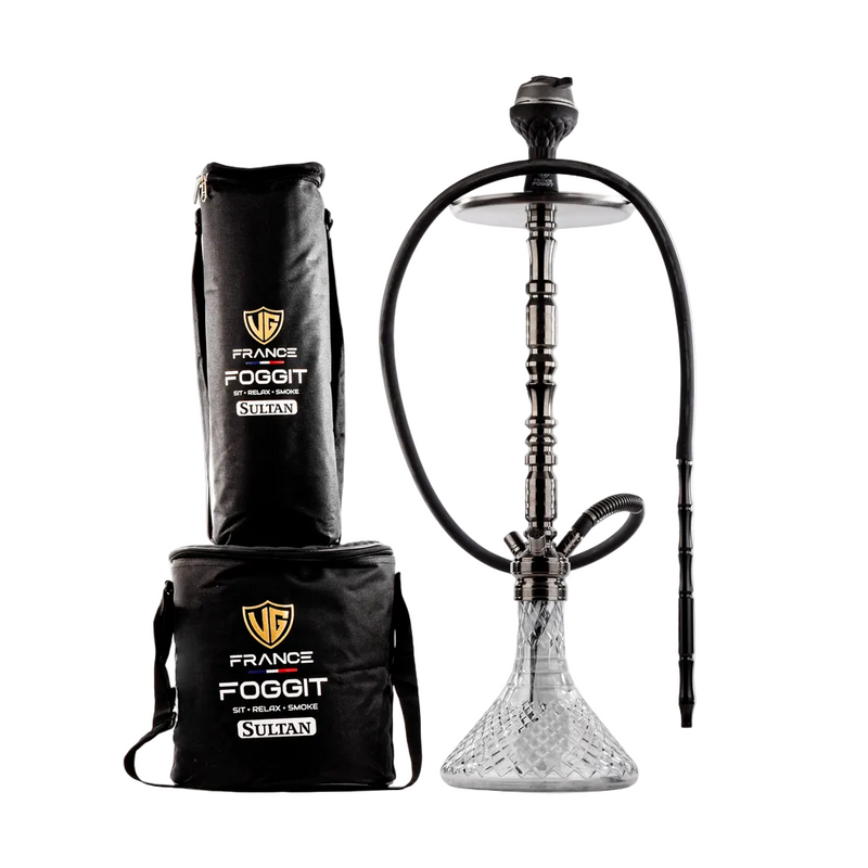 Sultan Orchan Hookah with 2 Bags - Gun Metal / Transparent Base