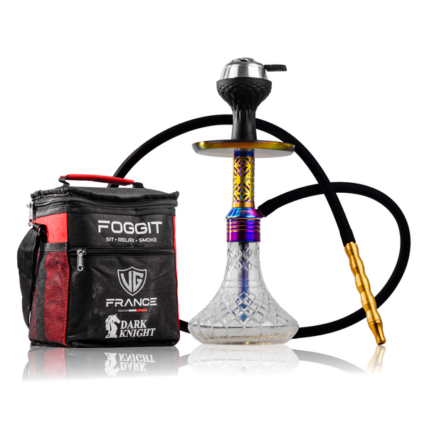 Dark Knight Gem Hookah with Bag - Rainbow Stem / Transparent Base