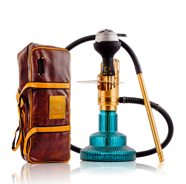 COCOYAYA Mini Ferro Emperio Hookah with- Golden Stem / Ocean Green Base with bag