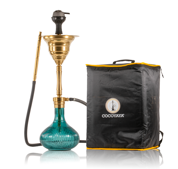 COCOYAYA Yara Hookah with Bag - Gold Stem / Emerald Green Base